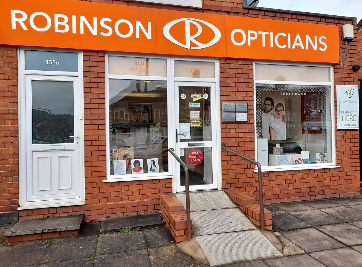 The shopfront of Robinson Opticians